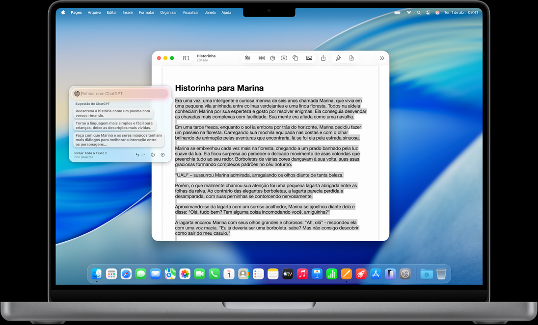 Imagem do recurso Redigir nas Ferramentas de Escrita em um MacBook.