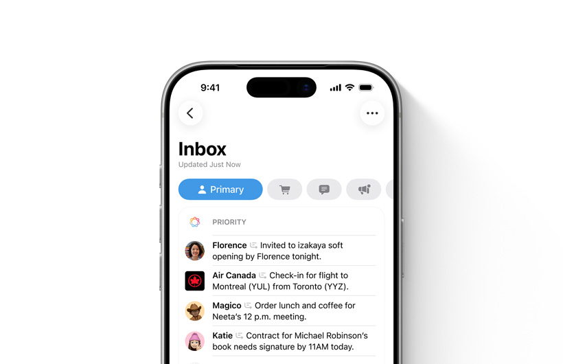 iPhone shows inbox in Mail app with important messages at the top and highlighted a different colour