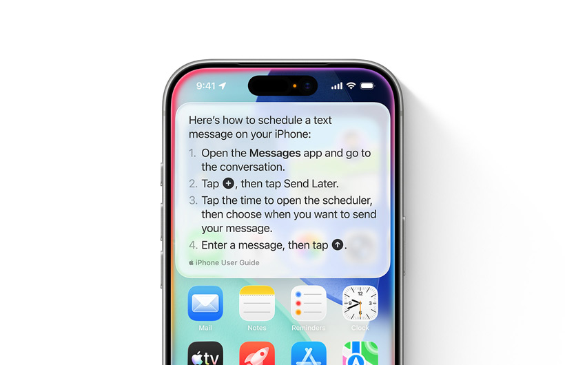 Op een iPhone zijn stapsgewijze instructies te zien om het versturen van een tekstbericht in te plannen