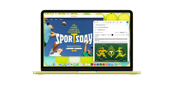 Demostración de apps como Microsoft PowerPoint, Mensajes y Pages en un MacBook Pro de 14 pulgadas.