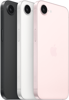 iPhone 17e, bočna i stražnja strana, crna boja, bočna i stražnja strana, bijela boja, bočna i stražnja strana, blijedo ružičasta, Fusion kamera pri vrhu, bočna tipka