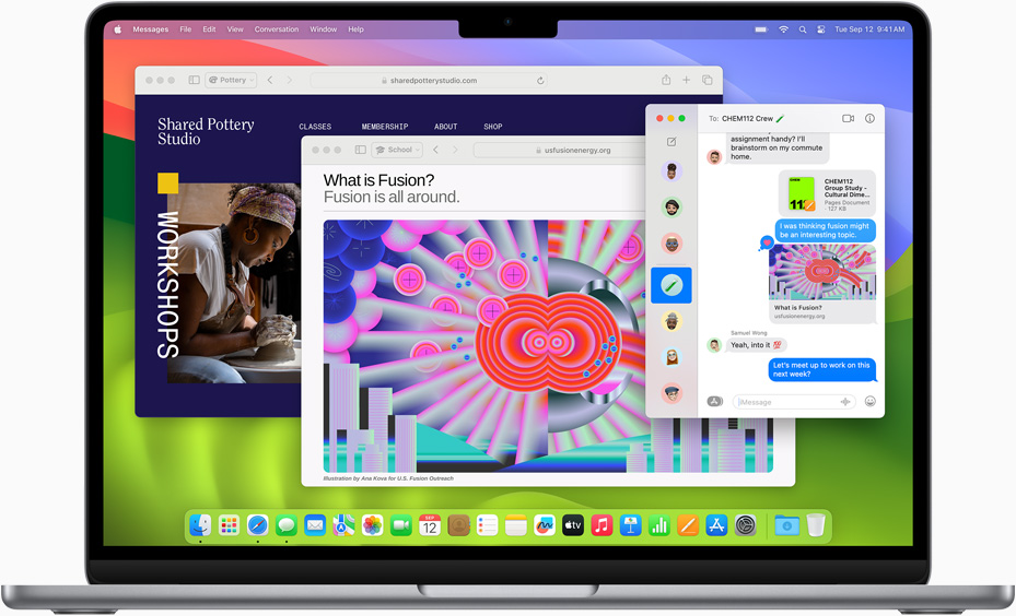 A Safari és az Üzenetek egy MacBook Airen
