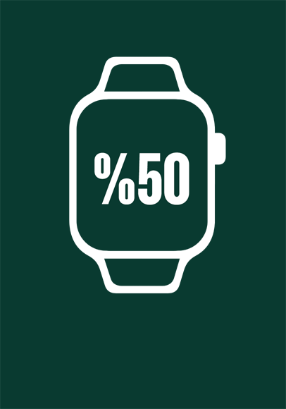 Apple Watch illüstrasyonu, yeşil renk yarıya inerek yüzde 50’yi gösteriyor