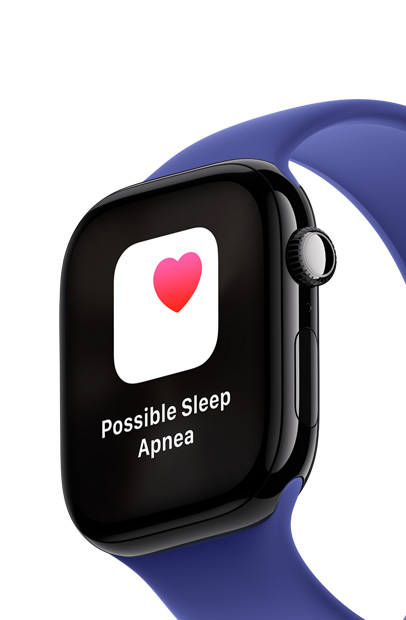 شاشة Apple&nbsp;Watch تعرض إشعاراً بانقطاع النفس النومي باستخدام تطبيق انقطاع النفس النومي.
