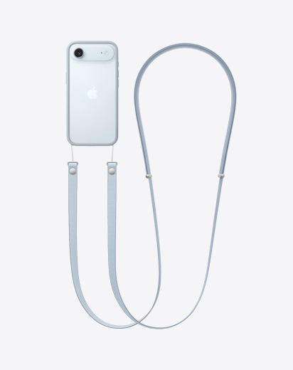 iPhone Air, Rückseite, Bumper in Hellgrau mit Crossbody Band angebracht