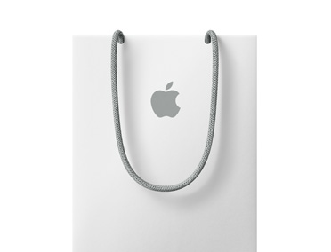 Eine weiße Apple Einkaufstasche mit Apple Logo im oberen Bereich