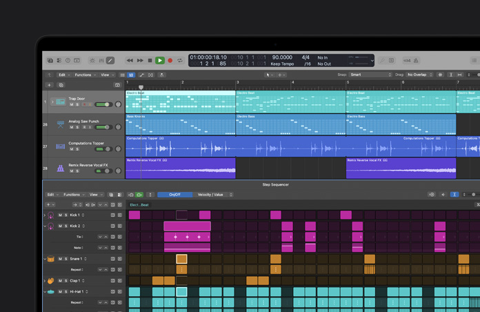 MacBook Pro 16 screen showing step sequencer in use