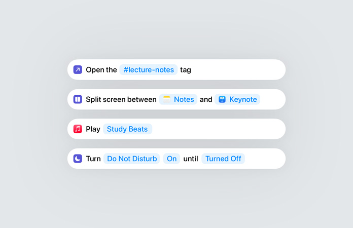 Kurzbefehle App in Apple Intelligence, die die Verwendung von Intelligent Actions anzeigt